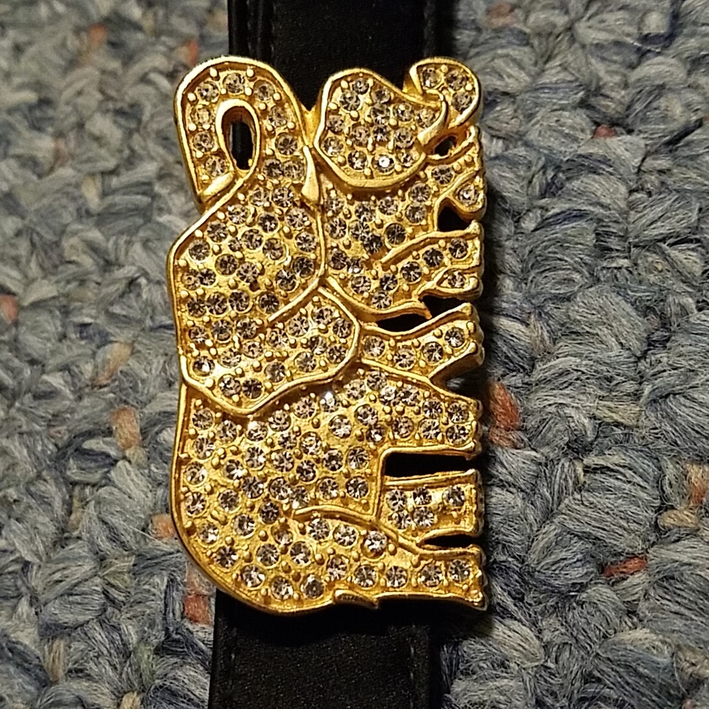 Vintage Gold & Rhinestone elephant belt buckle